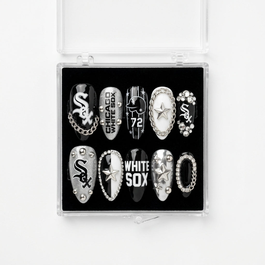Chicago White Sox Handmade Press On Nails | Reusable 3D Nail Set