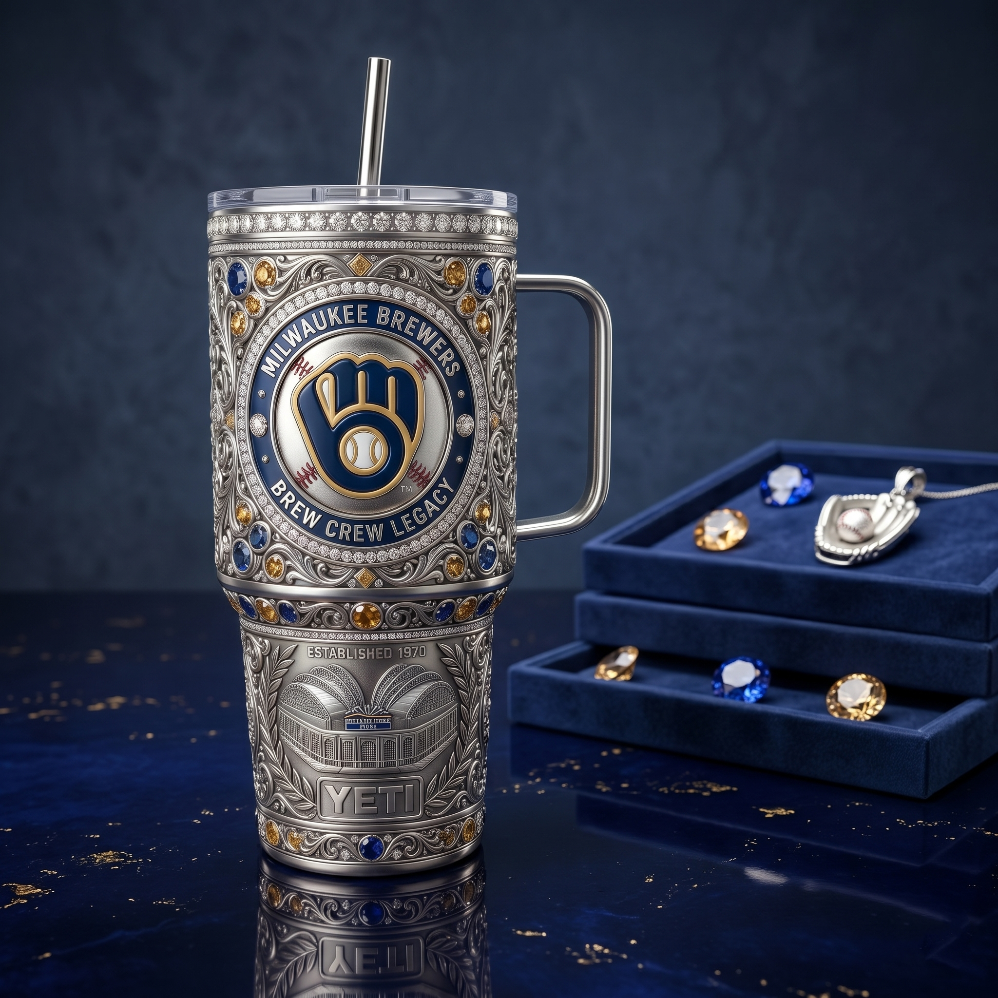Milwaukee Brewers 40 oz Tumbler with Handle and Lid