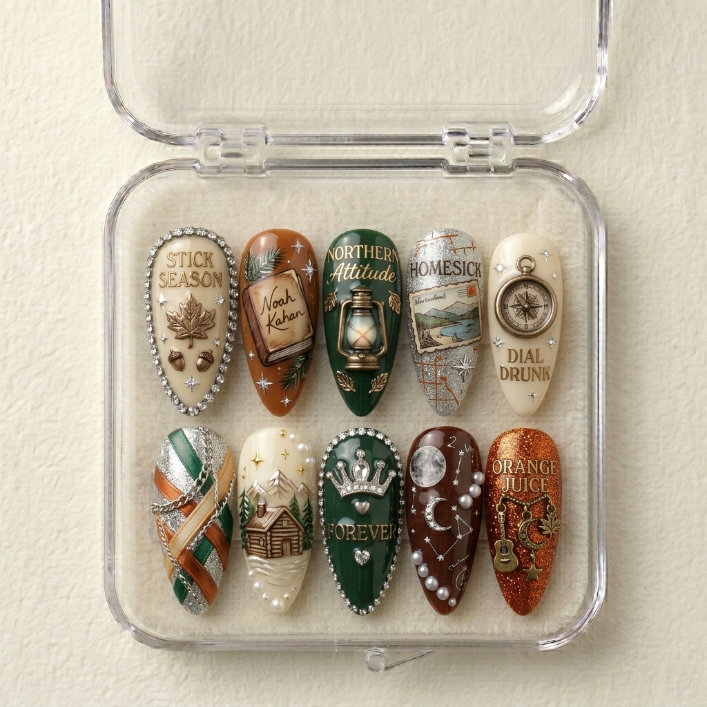 Noah Kahan Handmade Press On Nails | Reusable 3D Nail Set