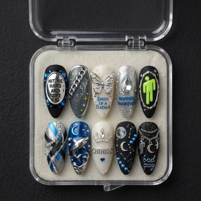 Billie Eilish Handmade Press On Nails | Reusable 3D Nail Set