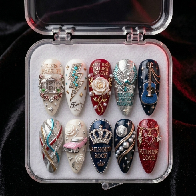Elvis Presley Handmade Press On Nails | Reusable 3D Nail Set
